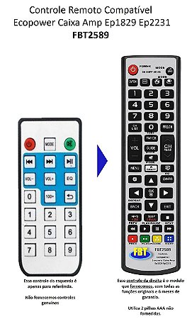 Controle Compatível para Caixa Amplificada EcoPower EP1829 FBT2589