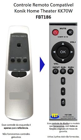Controle Compatível p/ Konik Home Theater KK70W AV502 FBT186
