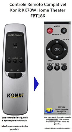 Controle Compatível p/ Konik Home Theater KK70W AV502 FBT186