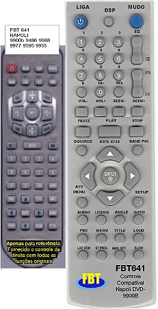 Controle Compatível para DVD Automotivo Napoli DVD-9900B NPL9901 9975 DVD/TV 7780GPS BT 7780GPS FBT641