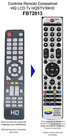 Controle Compatível para TV HQ com tecla 3D HQSTV39HD - HQSTVxxHD FBT2613