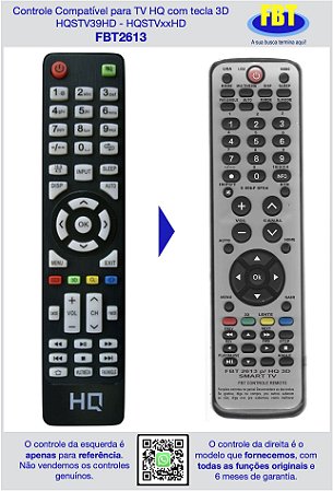 Controle Compatível para TV HQ com tecla 3D HQSTV39HD - HQSTVxxHD FBT2613