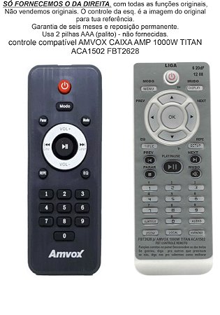 Controle Compatível AMVOX Caixa Amp 1000W TITAN ACA1502 FBT2628