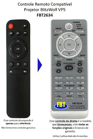 Controle Compatível para Projetor Blitzwolf VP2 VP5 FBT2634