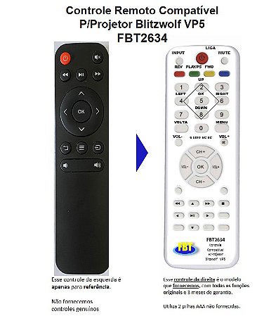 Controle Compatível para Projetor Blitzwolf VP2 VP5 FBT2634