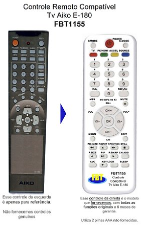 Controle Compatível Aiko TV Plasma E-180/ FP-PL4240/ FP-PL4281/L FBT1155