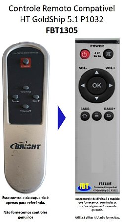 Controle Compatível para HT Home Goldship 5.1 2500W PMPO 1032 FBT1305