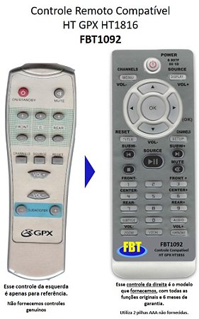 Controle Compatível para Home Theater GPX HT1816 FBT1092