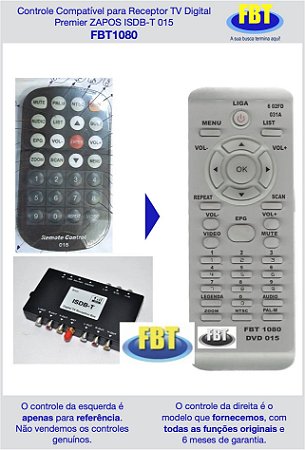 Controle Compatível para Receptor TV Digital Premier ZAPOS ISDB-T 015 FBT1080