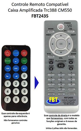 Controle Compatível para Caixa de Som TRC 388 ONEAL OCM190BT OCM390BT NAPOLI RXA12590 10590 FBT2435