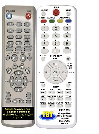 Controle Compatível para DVD Britania IMAGE Bege/USB GAME FBT125