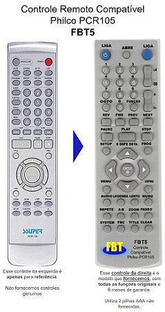 Controle Compatível para DVD Philco  PCR105 DV-Pix20 / DVP3000 3500 4000 4800 FBT5