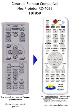 Controle Compatível Projetor NEC Rd 409 427 410 423 FBT858