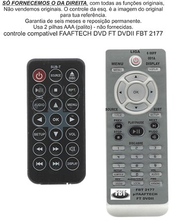 Controle Compatível Faaftech Dvd Ft Dvdii Fbt 2177