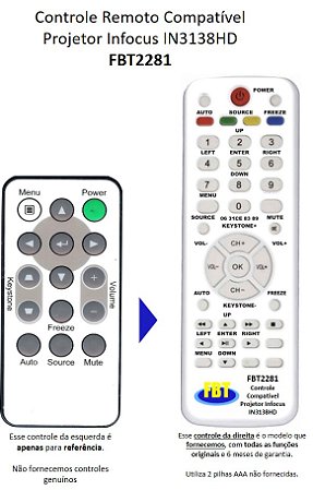Controle Compatível para Projetor IN3138HD Infocus FBT2283