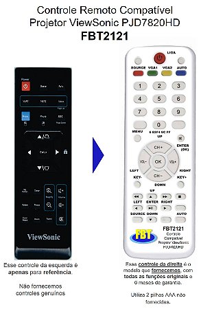 Controle Compatível para Projetor Viewsonic Vs14193 Vs14555 Vs14553 Vs14195 Vs14554 FBT2121