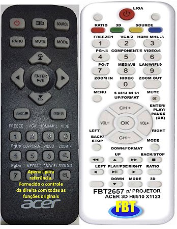 Controle Compatível para Projetor Acer H6510 Bd X123Ph FBT2657