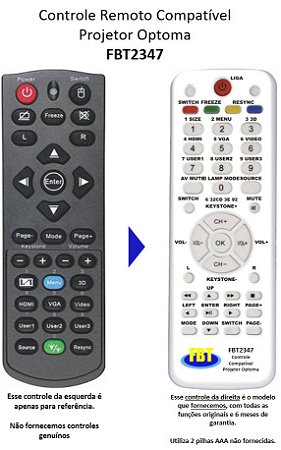 Controle Compatível para Optoma Ex615 Ep726S Gt760 Tw762 Projetor FBT2347