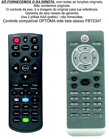 Controle Compatível para Optoma Ex615 Ep726S Gt760 Tw762 Projetor FBT2347