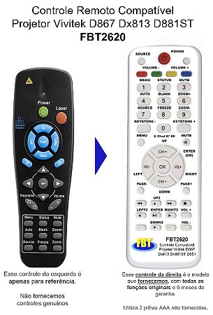 Controle Compatível para Projetor Vivitek D867 Dx813 Dx881ST D851 FBT2620