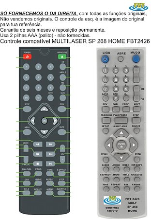 Controle Compativel Multilaser Sp 268 Home FBT 2426