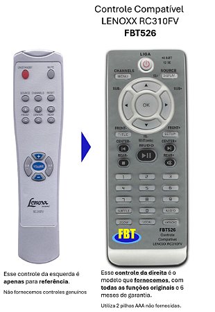 Controle Compatível Home Lenoxx Ht310 Rc310 Fv Fbt 526