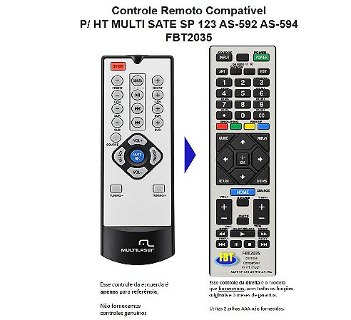 Controle Compatível Multilaser Sp 123 Hometheater FBT2035