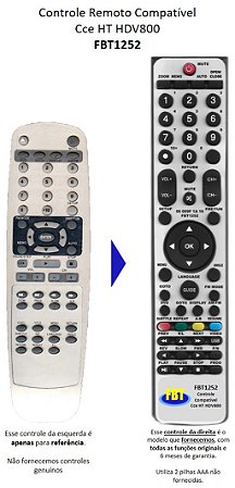 Controle Compatível com Dvd Cce Hdv 800 3300B FBT1252