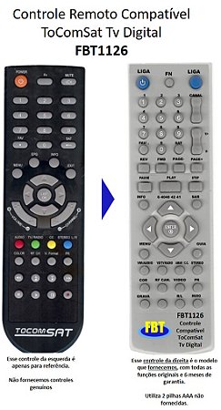 Controle Remoto Compatível - TOCOMSAT RECEPTOR TS 500 COMBAT FBT1126