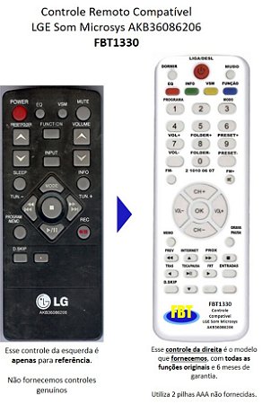 Controle Remoto Compatível - LG Som AKB36086206 FBT1330