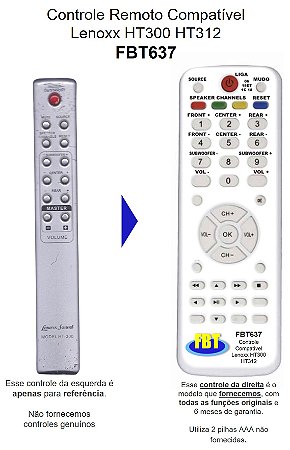 Controle Remoto Para Home Theater Lenoxx Ht 300 /// Fbt 637