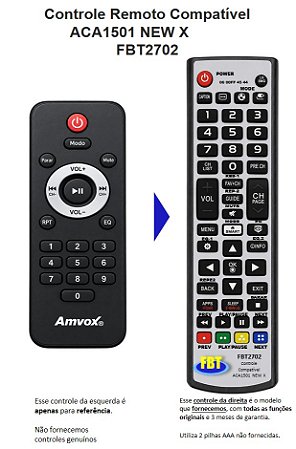 Controle Compatível AMVOX ACA 1501 NEW X CAIXA AMP FBT2702