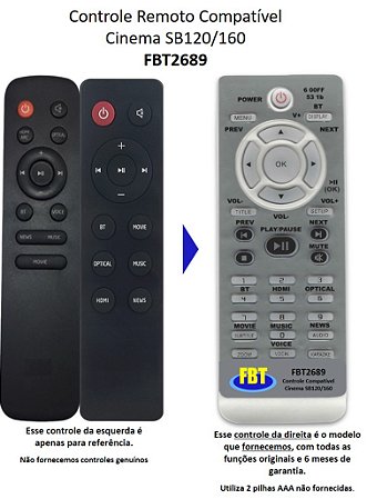 Controle Compatível Soundbar Jbl SB120 SB160 FBT2689
