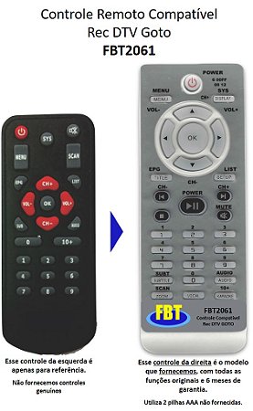 Controle Remoto Compatível GoTo TV Digital ISDB-T FBT2061