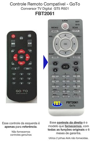 Controle Remoto Compatível GoTo TV Digital ISDB-T FBT2061