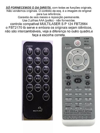 Controle Remoto Compatível com caixa amp Multilaser Sp 124 FBT2564