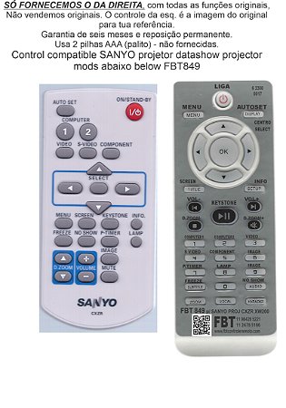 Control compatible SANYO projetor datashow projector mods abaixo below FBT849