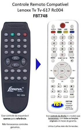 Controle Compatível TV LCD Lenoxx RC004 FBT748