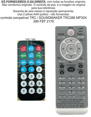 Controle Compatível Trc 388 Mp30x 389 Fbt2178