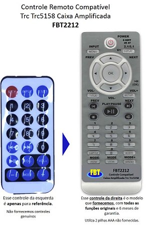 Controle Remoto Compatível Caixa Amp TRC5198 FBT2212