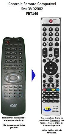 Controle Remoto Compatível DVD SVA 2002 FBT149
