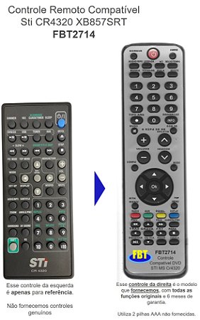 Controle Remoto Compatível DVD STi MS XB857SRT CR4320 FBT2714