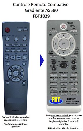 Controle Remoto Compatível Gradiente Aparelho de Som AS580 FBT1829