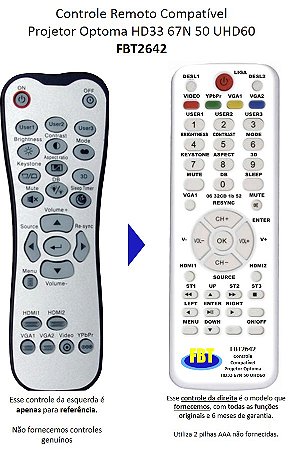 Controle Compatível Projetor Optoma HD33 67N 50 UHD60 FBT2642