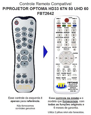 Controle Compatível Projetor Optoma HD33 67N 50 UHD60 FBT2642