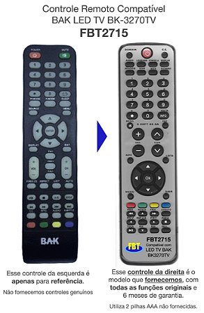 Controle Remoto Compatível  BAK LED TV BK-3270TV FBT2715