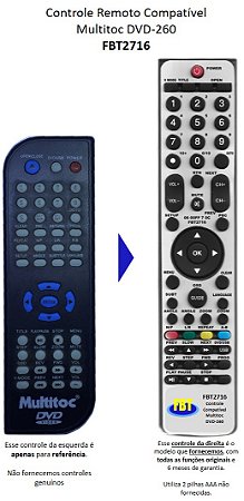 Controle Remoto Compatível Multitoc DVD DVD-260 FBT2716