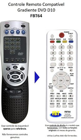 Controle Compatível Gradiente DVD D10 155 20 200 FBT64
