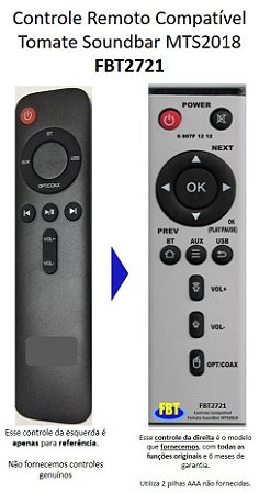 Controle Compatível Tomate Soundbar Mts2018 Fbt2721