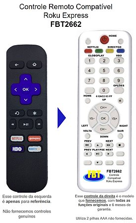 Controle Compatível Roku Tvdigital Express Fbt2662